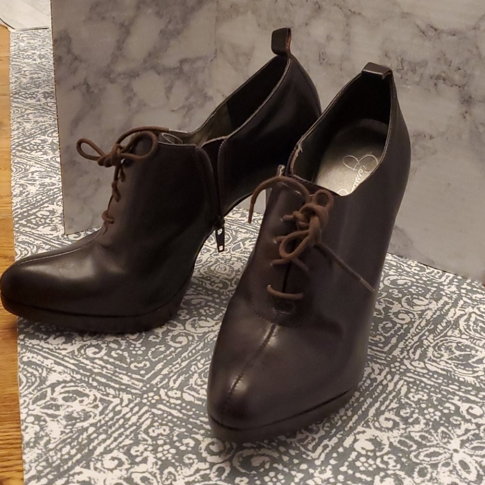 Jessica Simpson leather brown booties stilettos